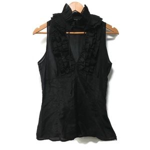 ZARA black ruffle sleeveless blouse cotton silk M